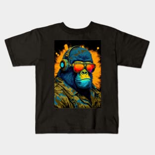 Psychedelic Gorilla wearing sunglasses and headphones Kids T-Shirt